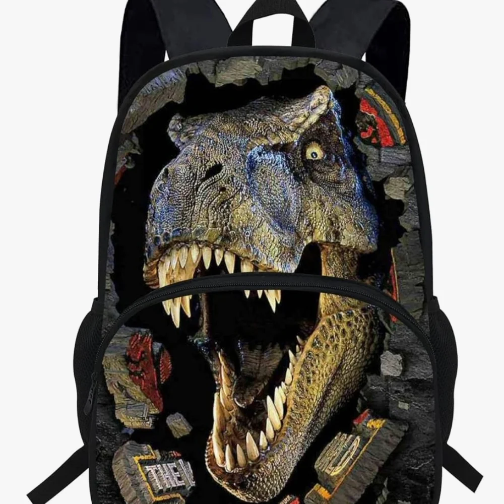 Dinosaur Graphic Black Backpack for Men